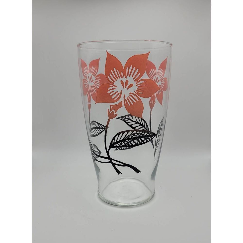 Vintage 1960's Pink And Black Floral Juice Pitcher or Vase